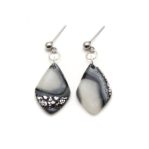 Black and Silver Agate Diamond Dangles Earrings