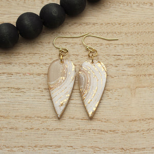 White and Gold Agate Teardrop Earrings
