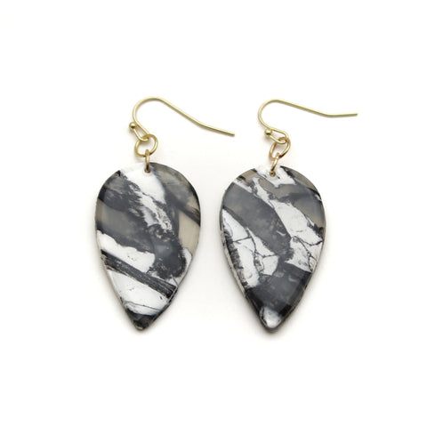 Black + White Marble Teardrop Dangle Earrings