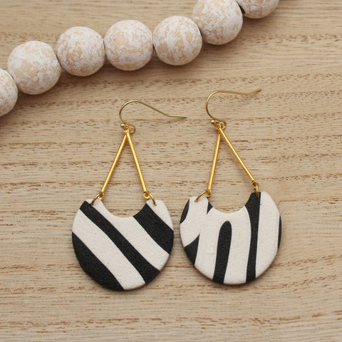 Black with White Squiggles Reed Dangle Earrings
