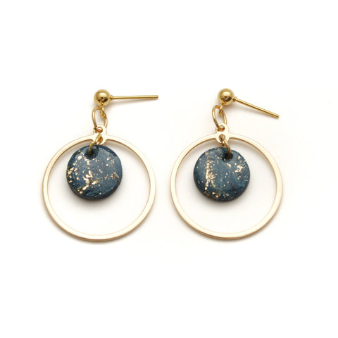 Navy and Gold with Gold Ring Dangle Earrings