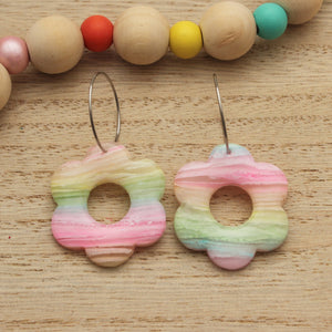 Bright Rainbow Daisy Hoop Earrings