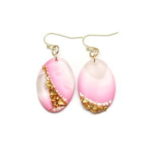 Pink Geode Oval Dangle Earrings