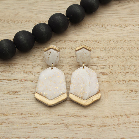 White and Gold Marble Amy Dangle Earrings