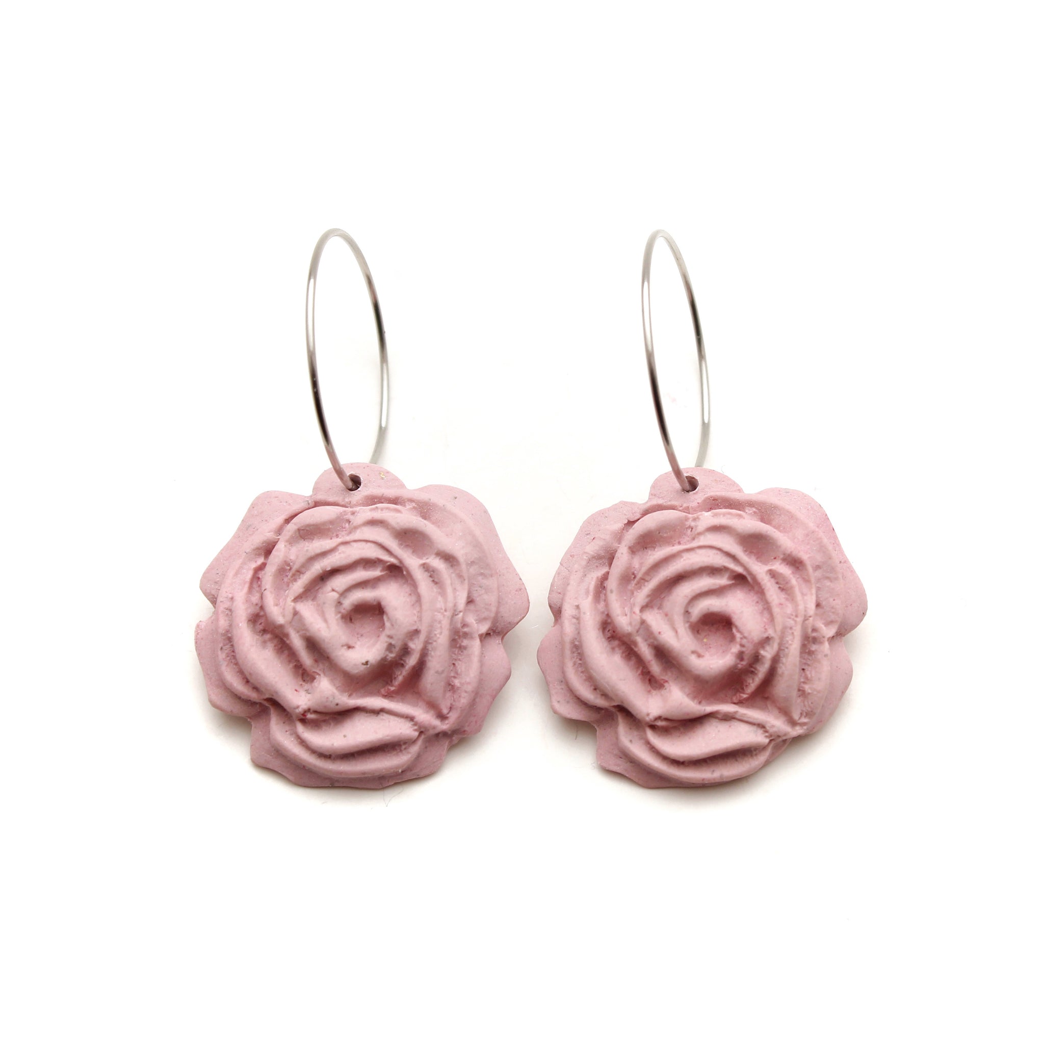 Pink Rose Hoop Earrings