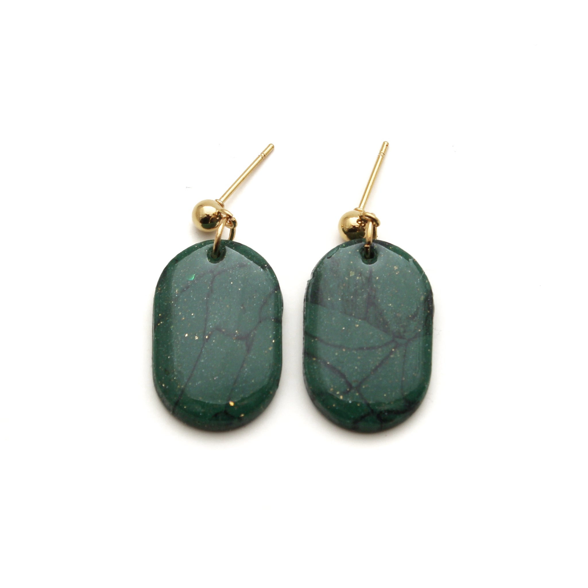 Emerald Marble Oblong Dangle Earrings