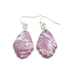 Magenta and Silver Translucent Frilly Drop Earrings