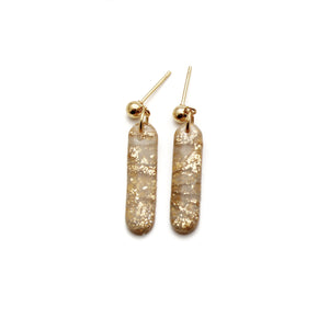 Tan and Gold Translucent Thin Oval Dangle Earrings