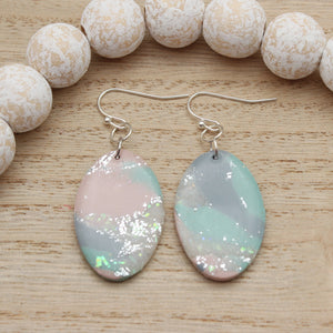 Rainy Day Marble Oval Dangle Polymer Clay Earrings