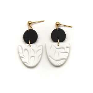Black + White Botanical Stamped Dangle Earrings