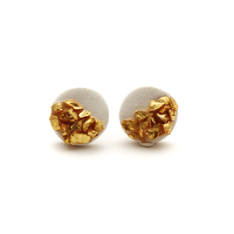 White and Gold Shine Stud Earrings