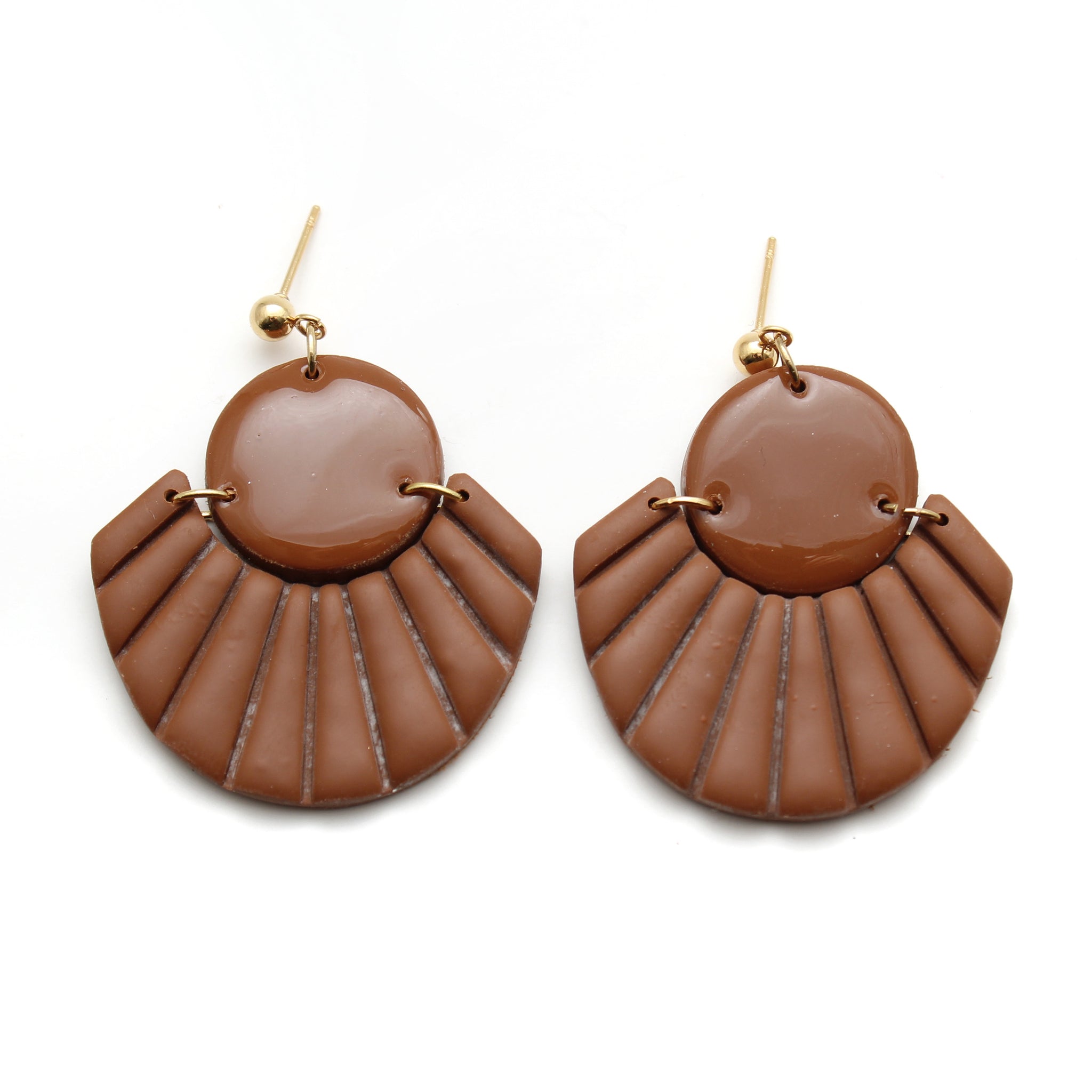 Brown Fan Dangle Earrings