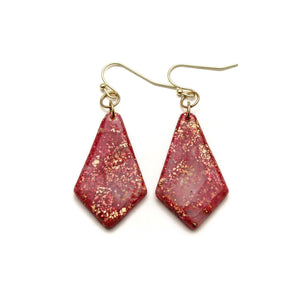 Red and Translucent Elongated Diamond Dangle Earrings