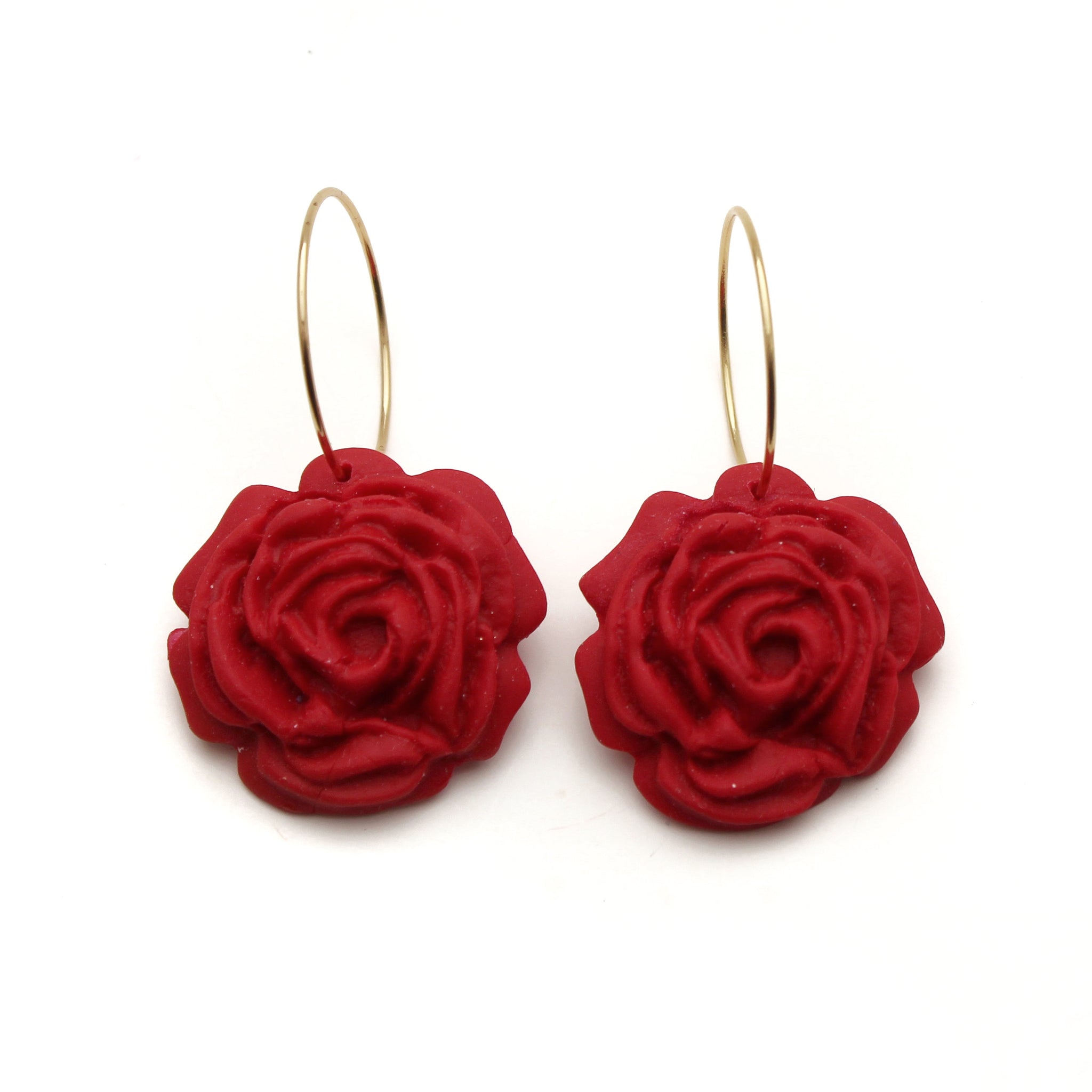Red Rose Hoop Dangle Earrings