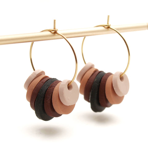 Terra Cotta Disc Hoop Dangle Earrings