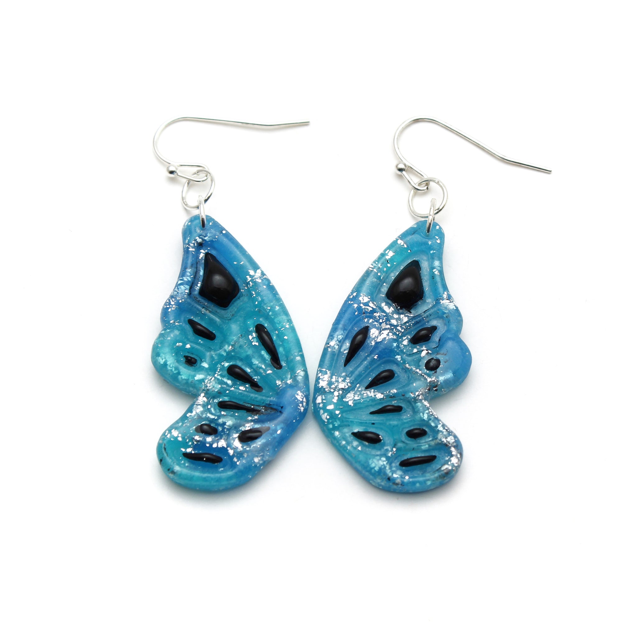 Blue and Black Butterfly Wings Dangle Earrings