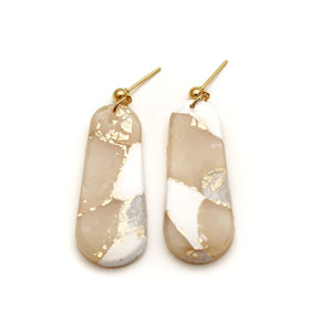 White and Nude Elongated Oval Dangle Earrings