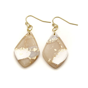 White and Nude Elongated Diamond Dangle Earrings - Valentine's