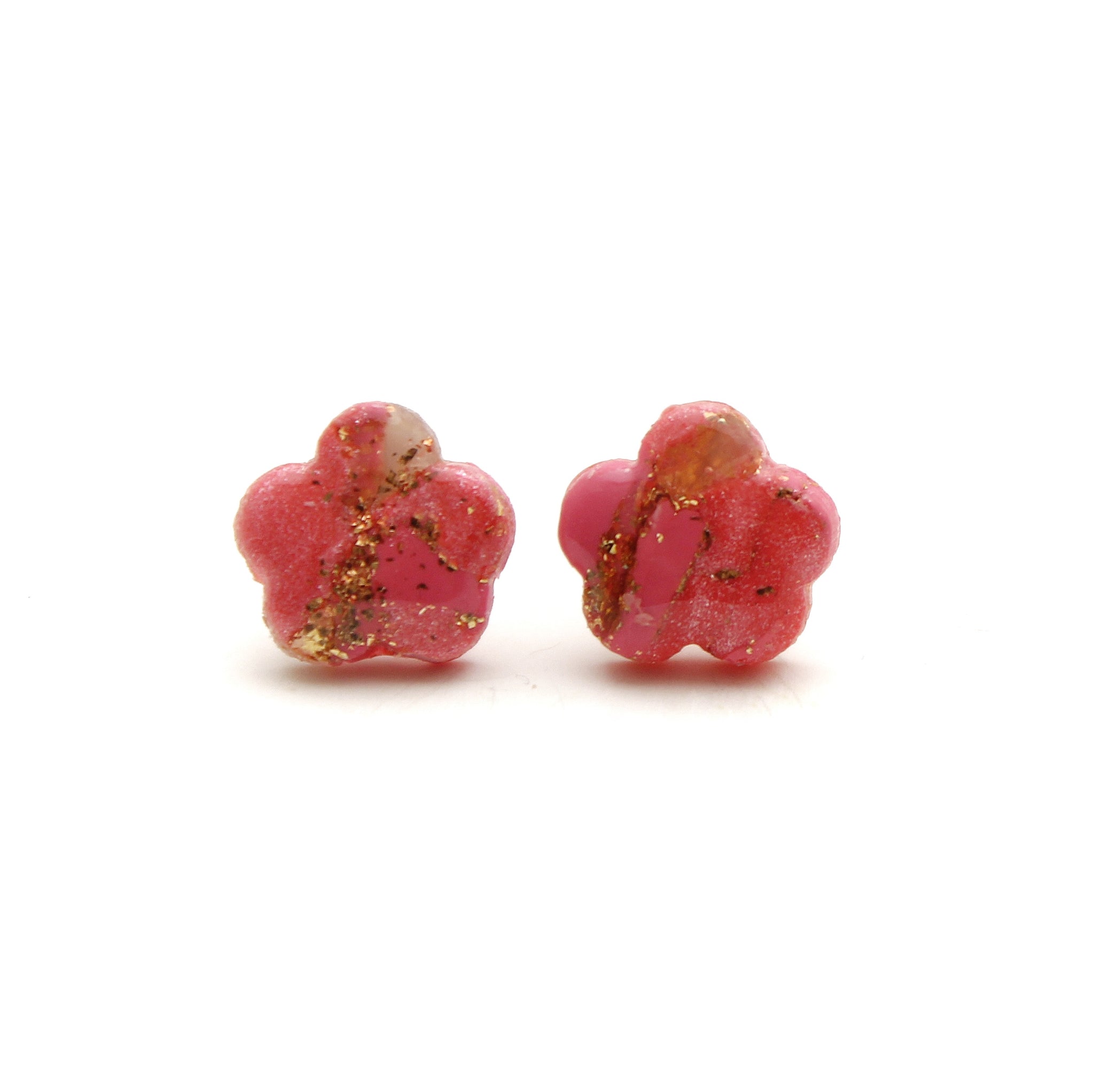 Coral Pink Daisy Stud Earrings