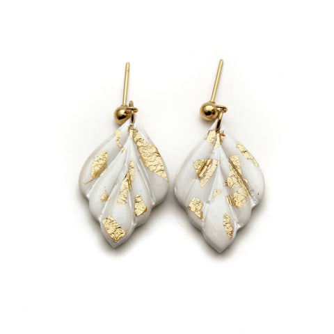 White and Gold Foil Fawn Dangle Earrings