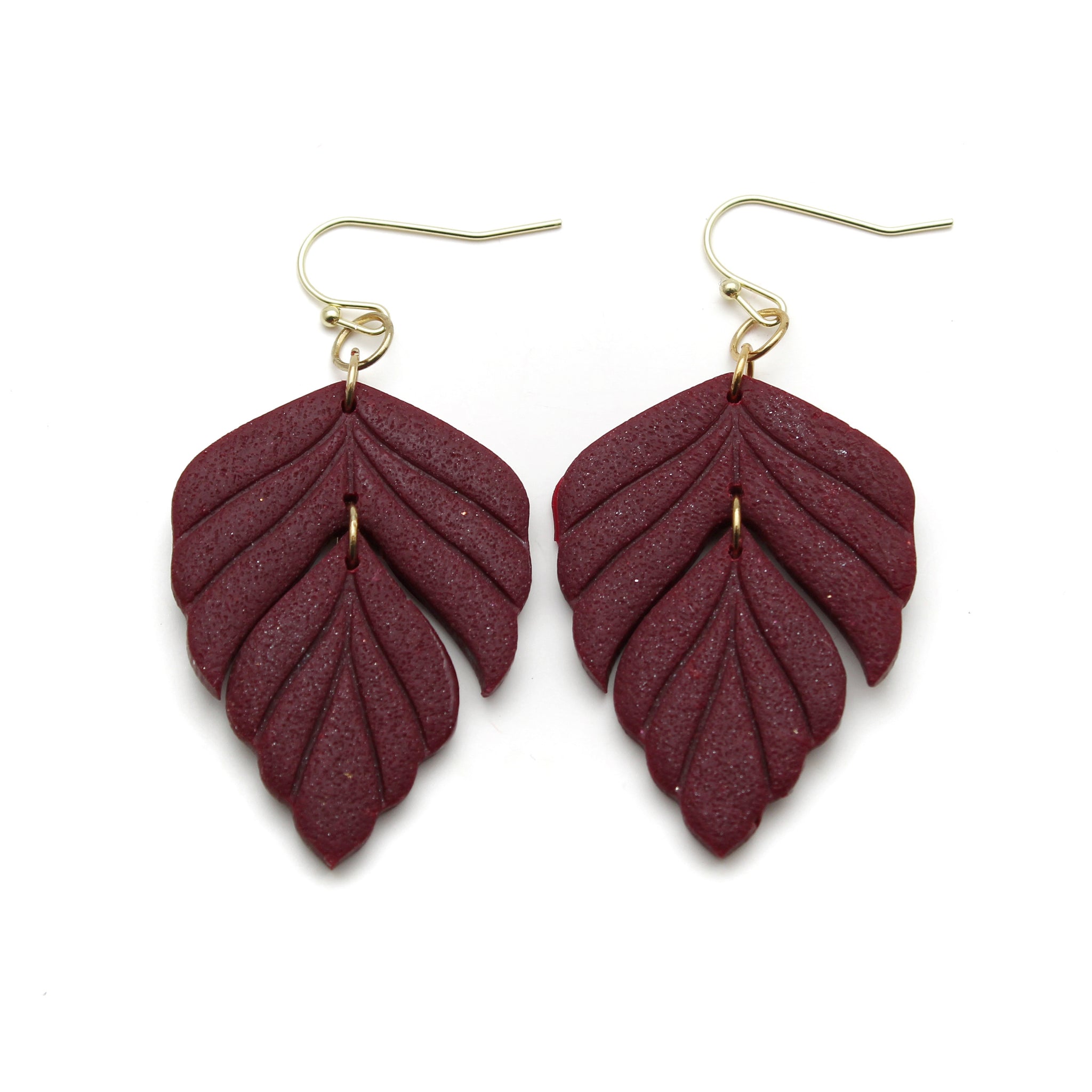Maroon Foliage Dangle Earrings
