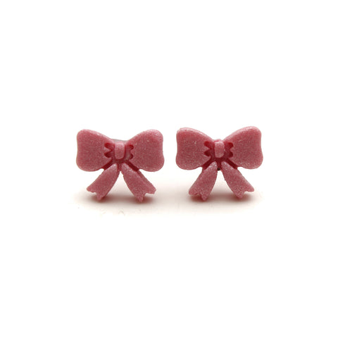 Pink Pearl Bow Stud Earrings