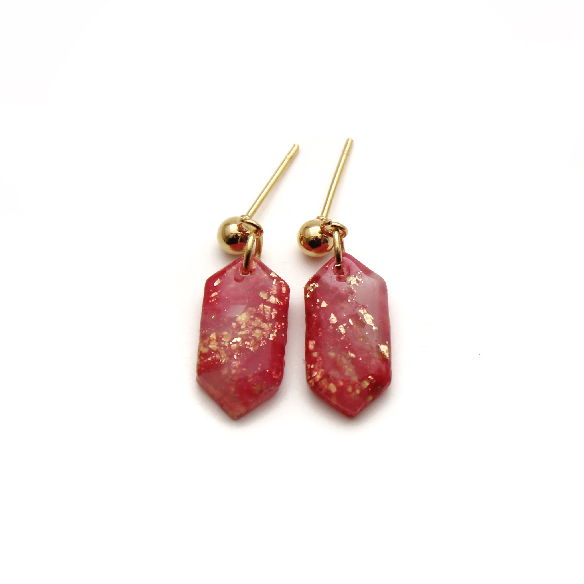 Red and Translucent Small Emerald Dangle Earrings