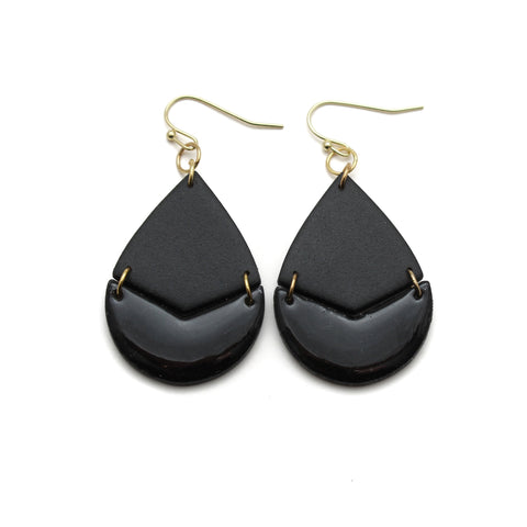 Matte and Shiny Black Leah Dangle Earrings