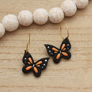 Monarch Butterfly Hoop Dangle Earrings