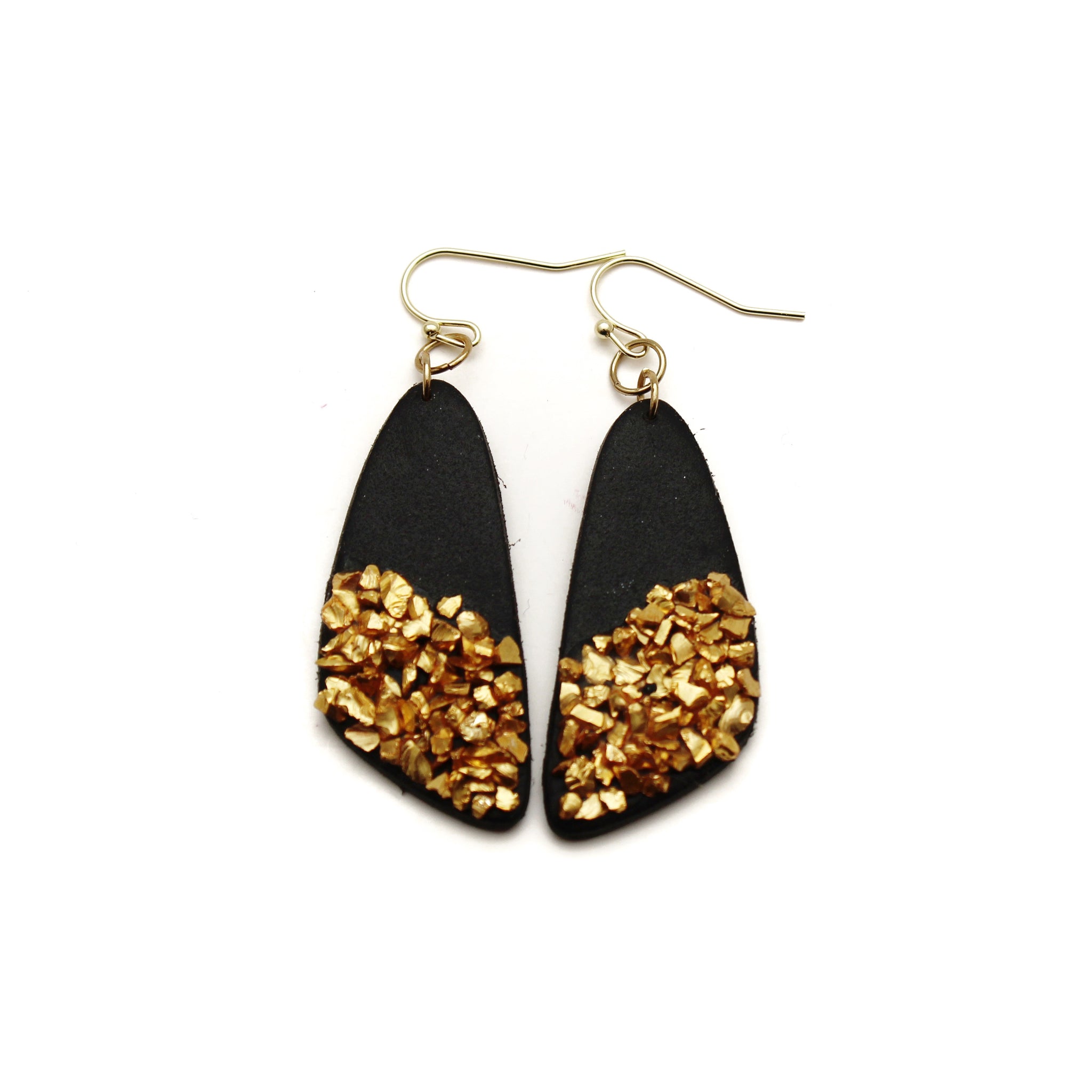 Black and Gold Shine Triangle Statement Dangle Earrings