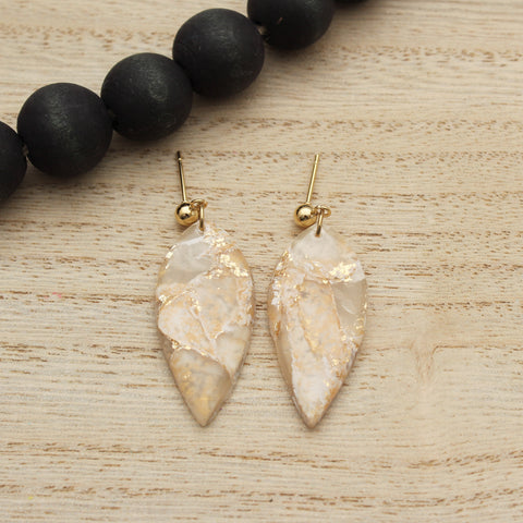 White and Gold Translucent Petal Dangle Earrings