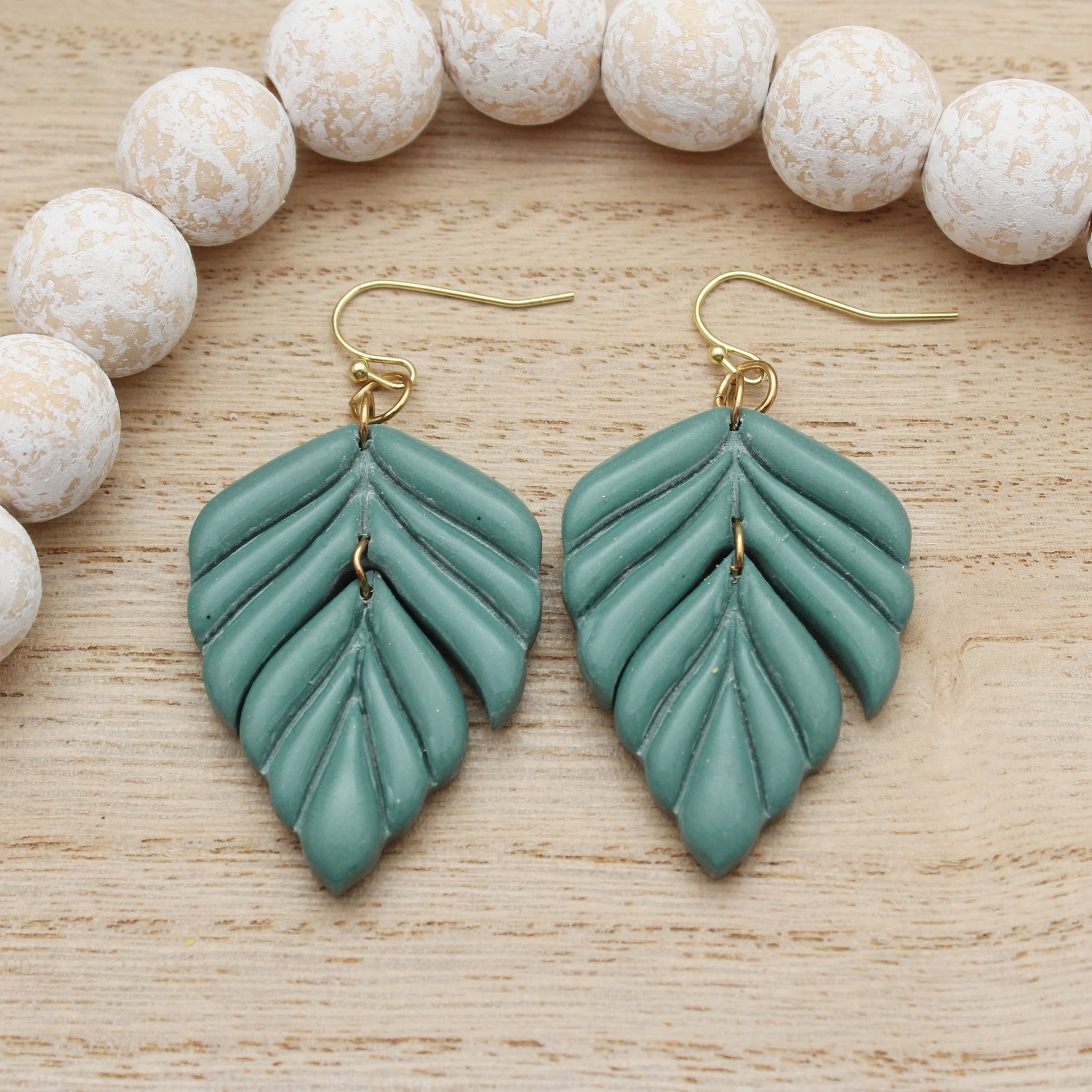 Emerald Sea Foliage Dangle Polymer Clay Earrings