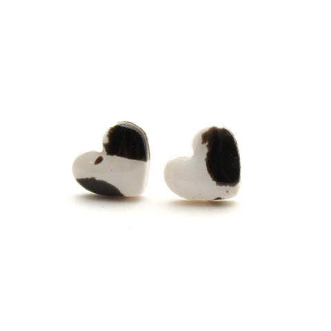 Cow Print Heart Stud Earrings