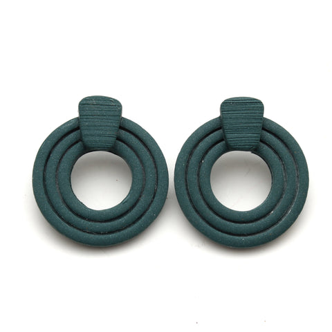 Teal Extruded Circle Statement Stud Earrings