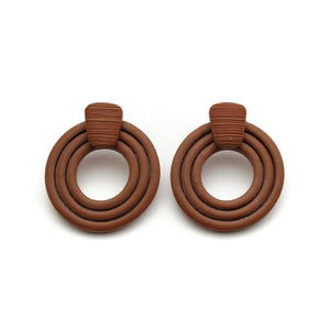 Brown Extruded Circle Statement Stud Earrings