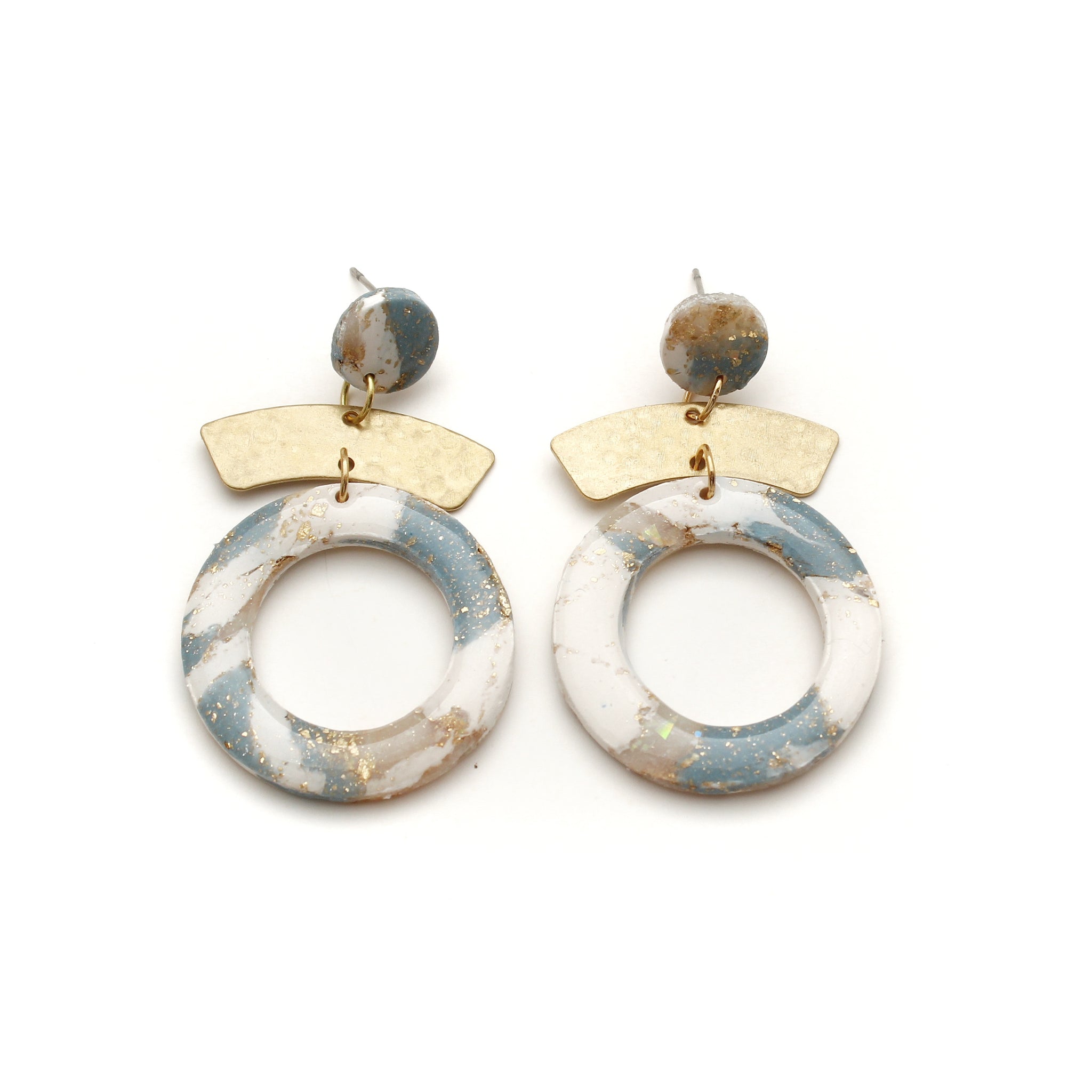 Dusty Blue and Cream Open Circle Dangle Earrings