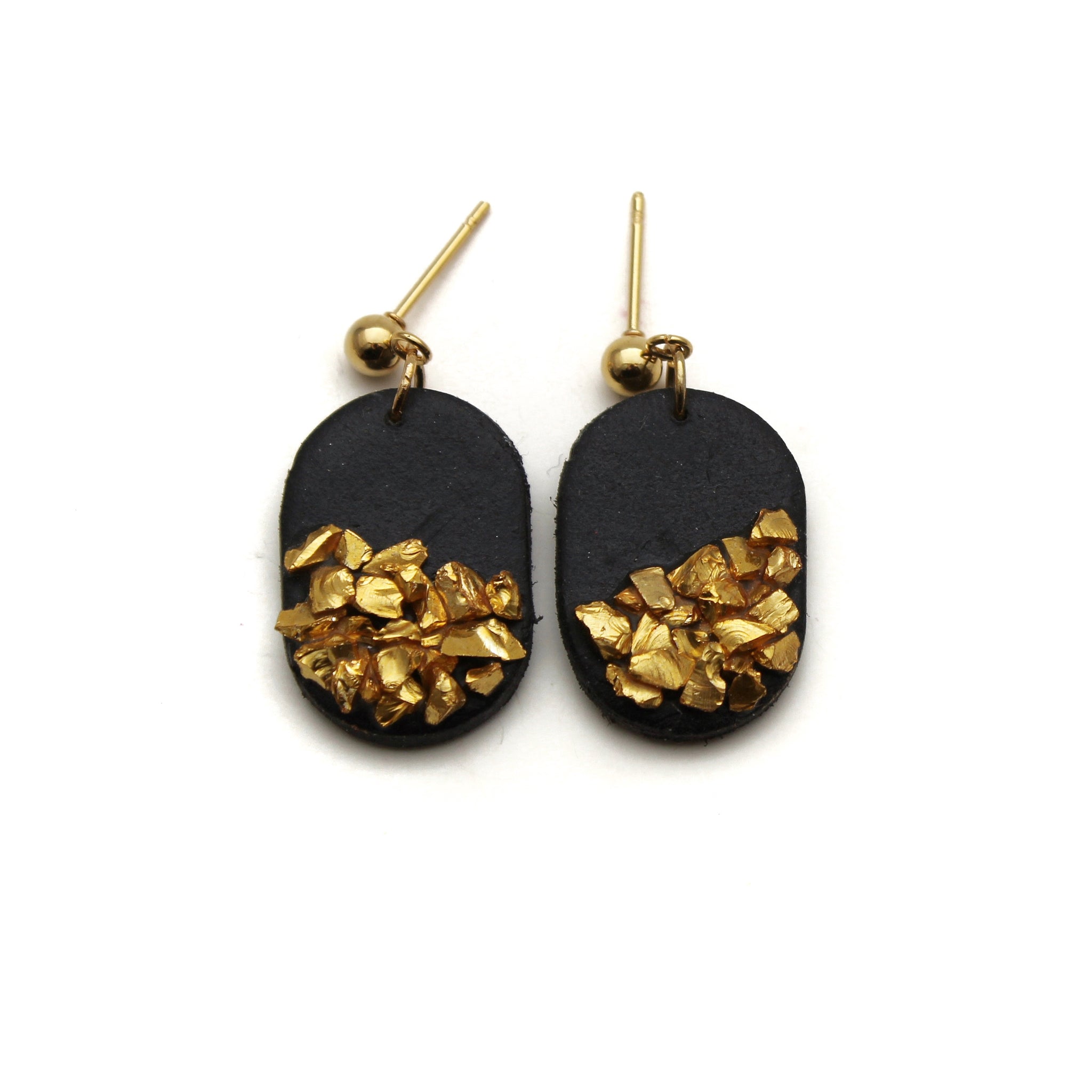 Black and Gold Shine Oblong Dangle Earrings