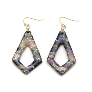Peacock Marble Open Elongated Diamond Dangle Earrings