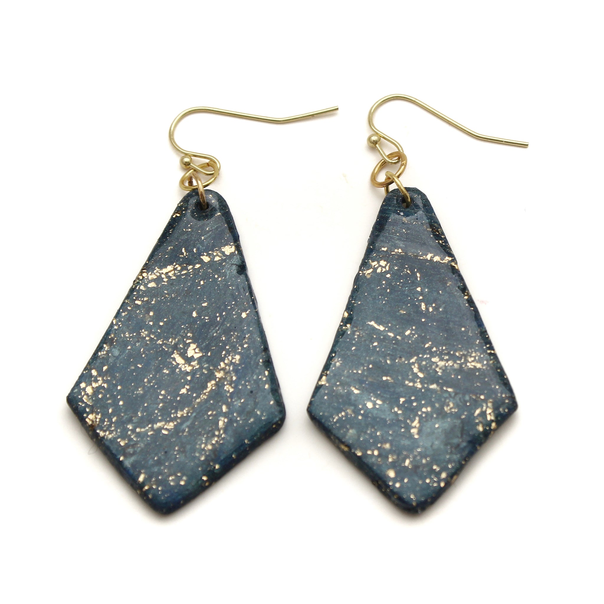Navy and Gold Statement Elongated Diamond Earrings