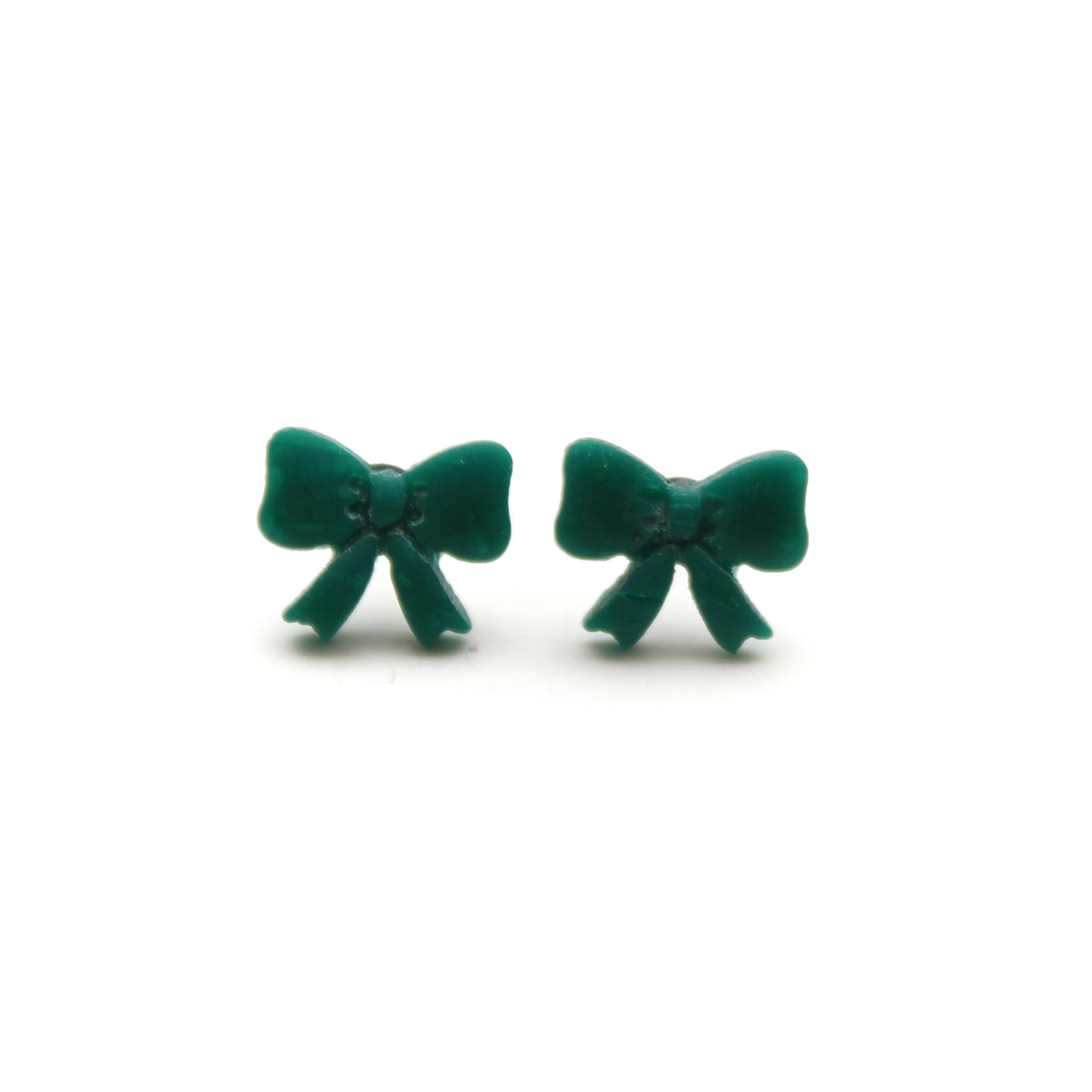 Green Bow Stud Earrings