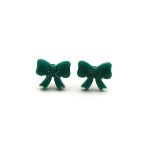 Green Bow Stud Earrings