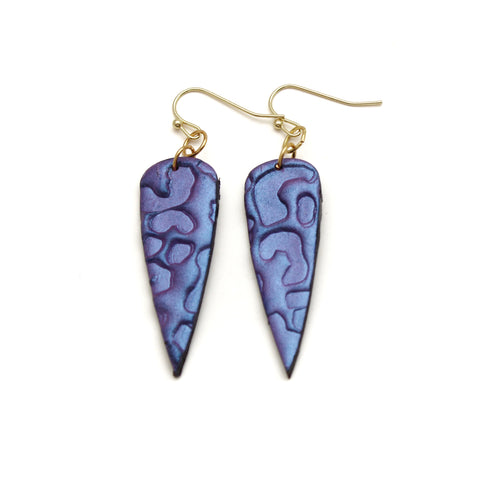 Color Shift Blue/Purple Embossed Leopard Earrings