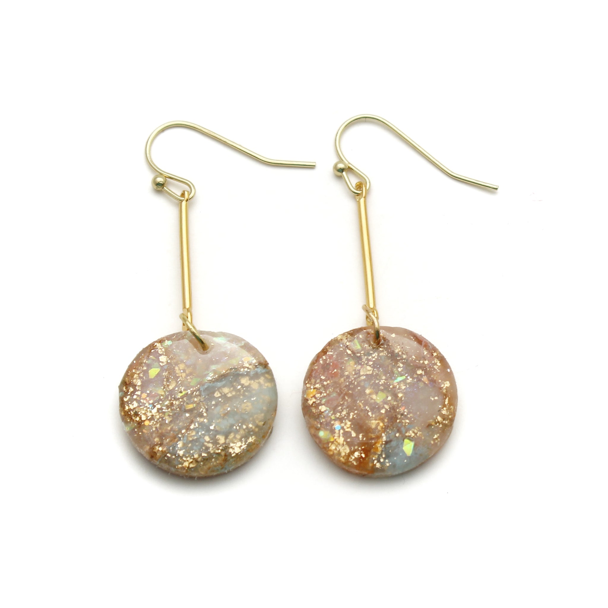 Blue, Mauve and Copper Round Drop Earrings